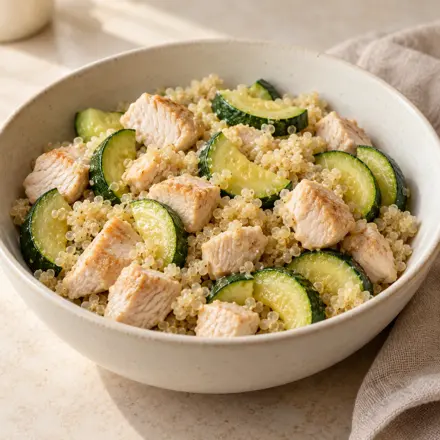 Peru com quinoa e abobrinha