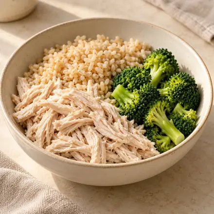 Frango com arroz integral e brócolis Frango com arroz integral e brócolis