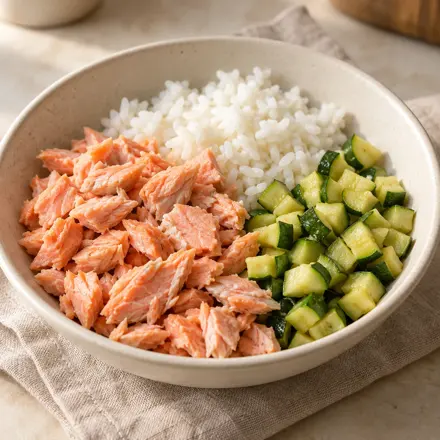 Salmão com arroz e abobrinha