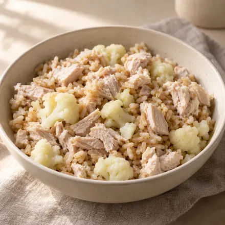 Peru com arroz integral e couve-flor Peru com arroz integral e couve-flor